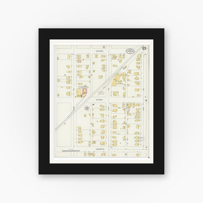 Old map wall art mockup — black gallery frame with white mat — Sanborn Fire Insurance Map from Corning, Steuben County, New York (1898), Sheet #0013