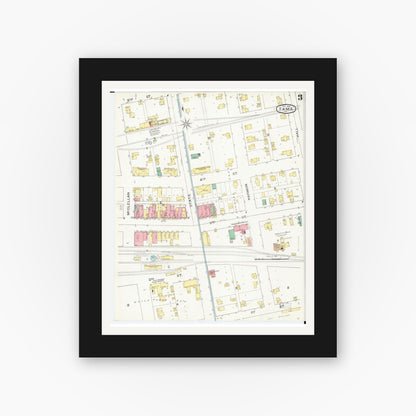 Old map wall art mockup — black gallery frame with white mat — Sanborn Fire Insurance Map from Tama, Tama County, Iowa (1894), Sheet #0003