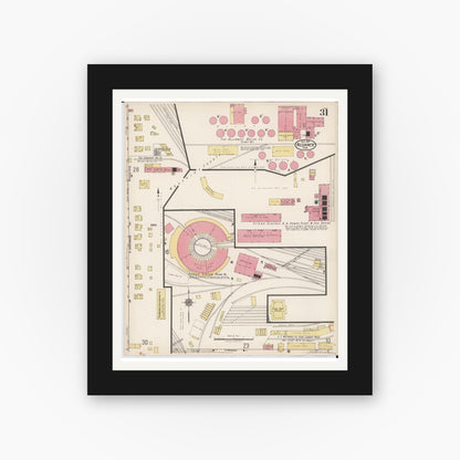 Old map wall art mockup — black gallery frame with white mat — Sanborn Fire Insurance Map from Alliance, Stark County, Ohio (1921), Sheet #0031