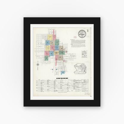 Old map wall art mockup — black gallery frame with white mat — Sanborn Fire Insurance Map from McKinney, Collin County, Texas (1914) - Complete Map Set