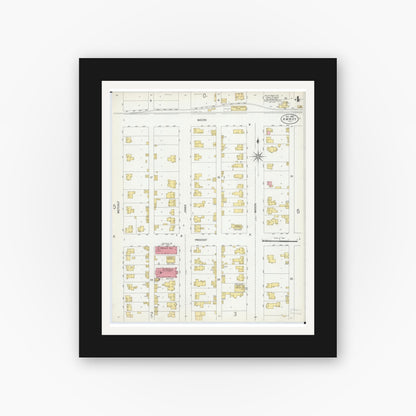 Old map wall art mockup — black gallery frame with white mat — Sanborn Fire Insurance Map from Amboy, Lee County, Illinois (1902), Sheet #0004