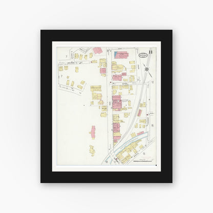 Old map wall art mockup — black gallery frame with white mat — Sanborn Fire Insurance Map from Adams, Berkshire County, Massachusetts (1914), Sheet #0011