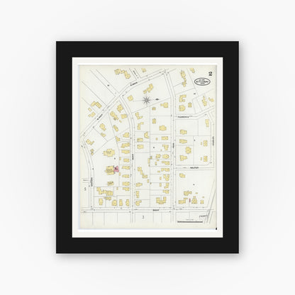 Old map wall art mockup — black gallery frame with white mat — Sanborn Fire Insurance Map from Attleboro, Bristol County, Massachusetts (1905), Sheet #0002