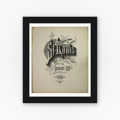 Old map wall art mockup — black gallery frame with white mat — Sanborn Fire Insurance Map from Saint Louis, Independent City, Missouri (1909), Sheet #0001