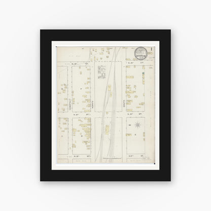Old map wall art mockup — black gallery frame with white mat — Sanborn Fire Insurance Map from Northern Pacific Junction, Carlton County, Minnesota (1885), Sheet #0001