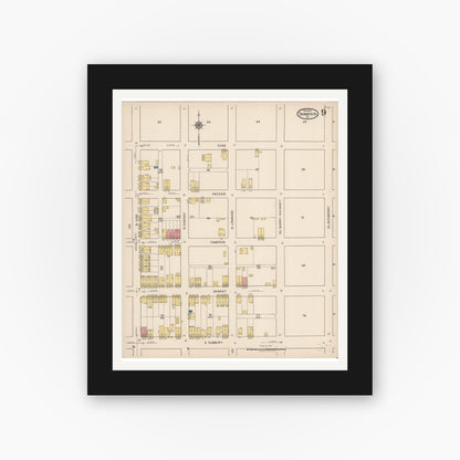 Old map wall art mockup — black gallery frame with white mat — Sanborn Fire Insurance Map from Shamokin, Northumberland County, Pennsylvania (1922), Sheet #0009