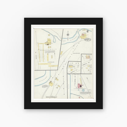 Old map wall art mockup — black gallery frame with white mat — Sanborn Fire Insurance Map from Marshfield, Wood County, Wisconsin (1912), Sheet #0017