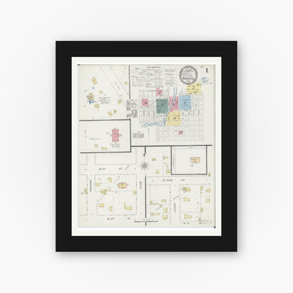 Old map wall art mockup — black gallery frame with white mat — Sanborn Fire Insurance Map from Northfield, Rice County, Minnesota (1894), Sheet #0001