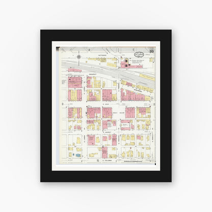 Old map wall art mockup — black gallery frame with white mat — Sanborn Fire Insurance Map from Alliance, Stark County, Ohio (1911), Sheet #0010