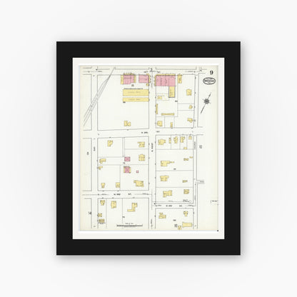 Old map wall art mockup — black gallery frame with white mat — Sanborn Fire Insurance Map from Brenham, Washington County, Texas (1920), Sheet #0009
