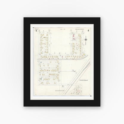 Old map wall art mockup — black gallery frame with white mat — Sanborn Fire Insurance Map from Osborn, Greene County, Ohio (1943), Sheet #0004