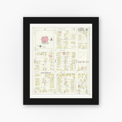 Old map wall art mockup — black gallery frame with white mat — Sanborn Fire Insurance Map from Logansport, Cass County, Indiana (1911), Sheet #0012