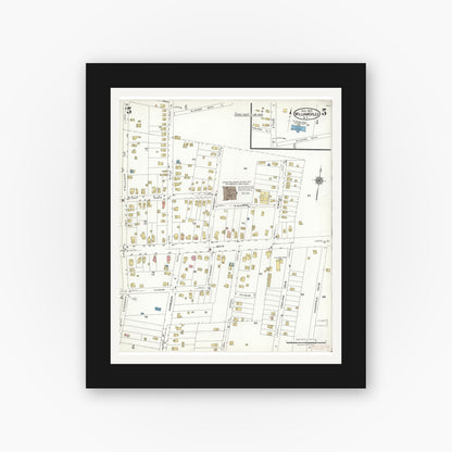 Old map wall art mockup — black gallery frame with white mat — Sanborn Fire Insurance Map from Williamsville, Erie County, New York (1923), Sheet #0005
