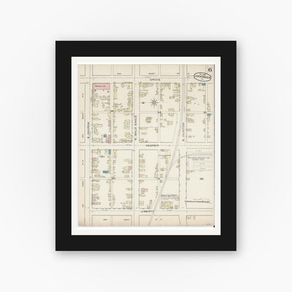 Old map wall art mockup — black gallery frame with white mat — Sanborn Fire Insurance Map from Lock Haven, Clinton County, Pennsylvania (1885), Sheet #0006