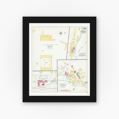 Old map wall art mockup — black gallery frame with white mat — Sanborn Fire Insurance Map from Pittsfield, Berkshire County, Massachusetts (1900), Sheet #0023