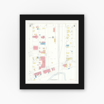 Old map wall art mockup — black gallery frame with white mat — Sanborn Fire Insurance Map from Chesterton, Porter County, Indiana (1935), Sheet #0002