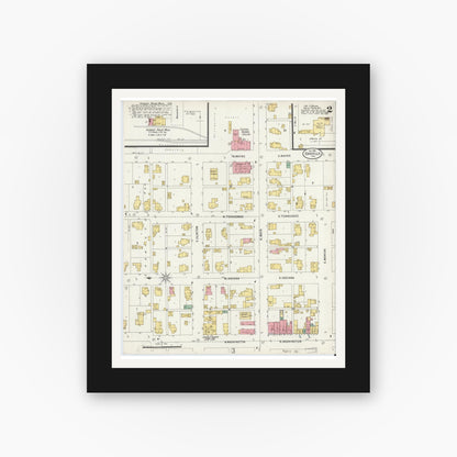 Old map wall art mockup — black gallery frame with white mat — Sanborn Fire Insurance Map from Danville, Hendricks County, Indiana (1898), Sheet #0002