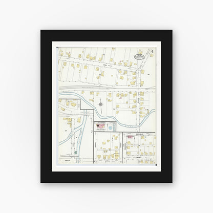 Old map wall art mockup — black gallery frame with white mat — Sanborn Fire Insurance Map from Glouster, Athens County, Ohio (1910), Sheet #0004