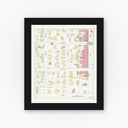 Old map wall art mockup — black gallery frame with white mat — Sanborn Fire Insurance Map from Kendallville, Noble County, Indiana (1904), Sheet #0004