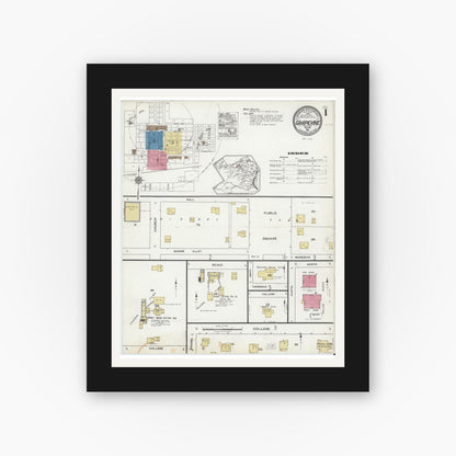 Old map wall art mockup — black gallery frame with white mat — Sanborn Fire Insurance Map from Grapevine, Tarrant County, Texas (1921) - Complete Map Set