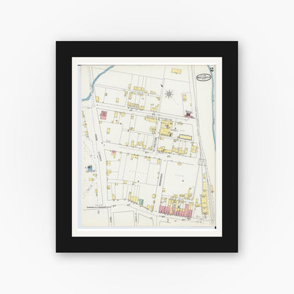 Old map wall art mockup — black gallery frame with white mat — Sanborn Fire Insurance Map from Wellsville, Columbiana County, Ohio (1892), Sheet #0002