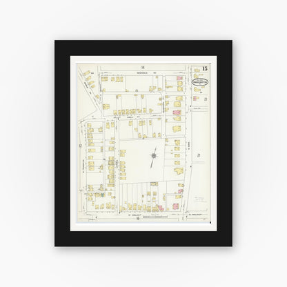 Old map wall art mockup — black gallery frame with white mat — Sanborn Fire Insurance Map from Washington, Washington County, Pennsylvania (1909), Sheet #0015