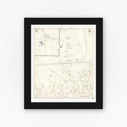 Old map wall art mockup — black gallery frame with white mat — Sanborn Fire Insurance Map from Northfield, Atlantic County, New Jersey (1942), Sheet #0006