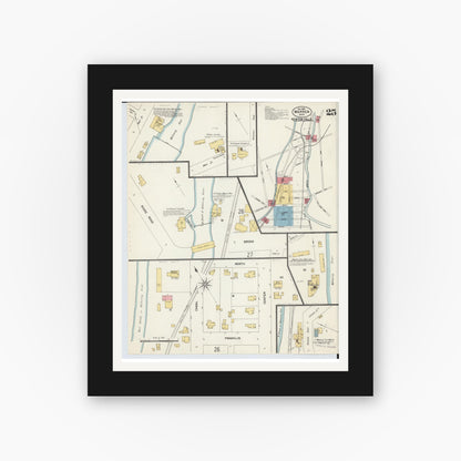 Old map wall art mockup — black gallery frame with white mat — Sanborn Fire Insurance Map from Warren, Trumbull County, Ohio (1902), Sheet #0025