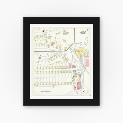 Old map wall art mockup — black gallery frame with white mat — Sanborn Fire Insurance Map from Nanticoke, Luzerne County, Pennsylvania (1912), Sheet #0002