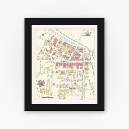 Old map wall art mockup — black gallery frame with white mat — Sanborn Fire Insurance Map from Brownsville, Fayette County, Pennsylvania (1921), Sheet #0007