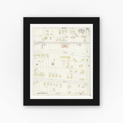 Old map wall art mockup — black gallery frame with white mat — Sanborn Fire Insurance Map from Patchogue, Suffolk County, New York (1897), Sheet #0011