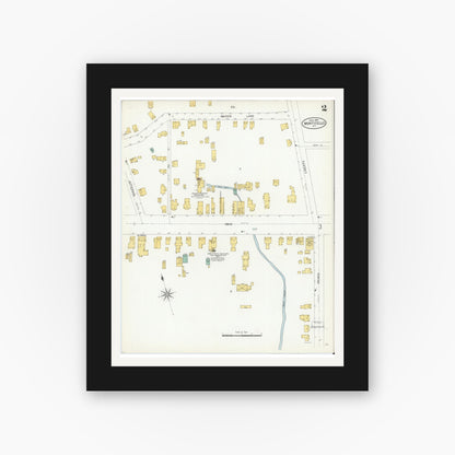Old map wall art mockup — black gallery frame with white mat — Sanborn Fire Insurance Map from Monticello, Sullivan County, New York (1904), Sheet #0002