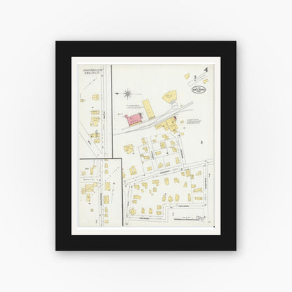 Old map wall art mockup — black gallery frame with white mat — Sanborn Fire Insurance Map from Marlborough, Middlesex County, Massachusetts (1906), Sheet #0004