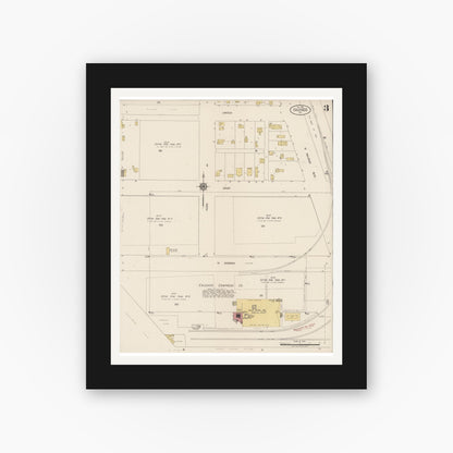 Old map wall art mockup — black gallery frame with white mat — Sanborn Fire Insurance Map from Calexico, Imperial County, California (1920), Sheet #0003