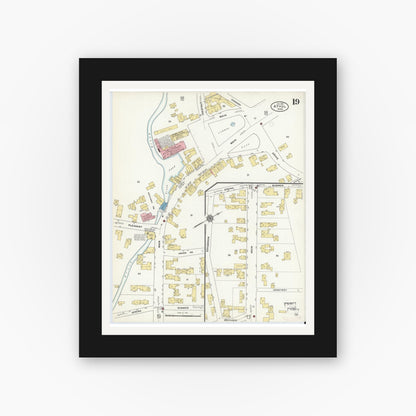Old map wall art mockup — black gallery frame with white mat — Sanborn Fire Insurance Map from Athol, Worcester County, Massachusetts (1911), Sheet #0019