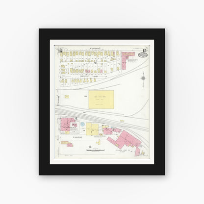 Old map wall art mockup — black gallery frame with white mat — Sanborn Fire Insurance Map from Fostoria, Seneca, Hancock, And Wood Counties, Ohio (1924), Sheet #0015