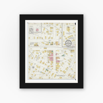 Old map wall art mockup — black gallery frame with white mat — Sanborn Fire Insurance Map from Liberty Center, Henry County, Ohio (1905), Sheet #0001
