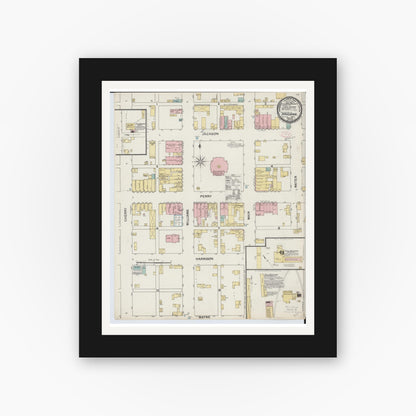 Old map wall art mockup — black gallery frame with white mat — Sanborn Fire Insurance Map from Paulding, Paulding County, Ohio (1892), Sheet #0001