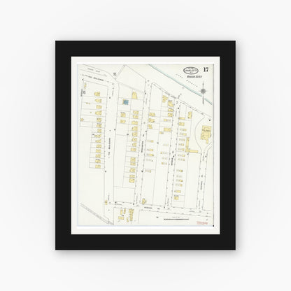 Old map wall art mockup — black gallery frame with white mat — Sanborn Fire Insurance Map from Charlotte, Monroe County, New York (1912), Sheet #0017