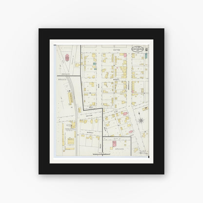 Old map wall art mockup — black gallery frame with white mat — Sanborn Fire Insurance Map from Lewisburg, Preble County, Ohio (1895), Sheet #0002