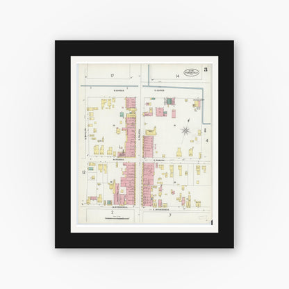 Old map wall art mockup — black gallery frame with white mat — Sanborn Fire Insurance Map from Pensacola, Escambia County, Florida (1897), Sheet #0003