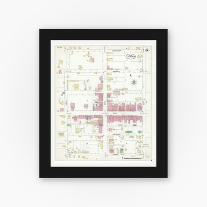 Old map wall art mockup — black gallery frame with white mat — Sanborn Fire Insurance Map from Culpeper, Culpeper County, Virginia (1908), Sheet #0003