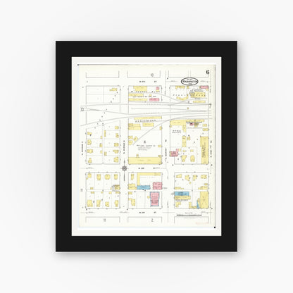 Old map wall art mockup — black gallery frame with white mat — Sanborn Fire Insurance Map from Washington, Washington County, Iowa (1917), Sheet #0006