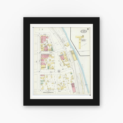 Old map wall art mockup — black gallery frame with white mat — Sanborn Fire Insurance Map from Saint Joseph, Berrien County, Michigan (1896), Sheet #0003