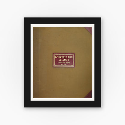 Old map wall art mockup — black gallery frame with white mat — Sanborn Fire Insurance Map from Springfield, Clark County, Ohio (1950), Sheet #0001