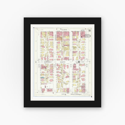 Old map wall art mockup — black gallery frame with white mat — Sanborn Fire Insurance Map from Portsmouth, Scioto County, Ohio (1911), Sheet #0011