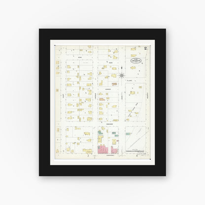 Old map wall art mockup — black gallery frame with white mat — Sanborn Fire Insurance Map from Lake Crystal, Blue Earth County, Minnesota (1908), Sheet #0002