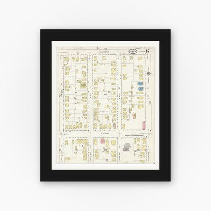 Old map wall art mockup — black gallery frame with white mat — Sanborn Fire Insurance Map from Olean, Cattaraugus County, New York (1915), Sheet #0017