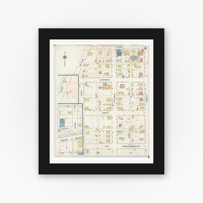 Old map wall art mockup — black gallery frame with white mat — Sanborn Fire Insurance Map from Forest, Hardin County, Ohio (1932), Sheet #0004