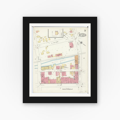 Old map wall art mockup — black gallery frame with white mat — Sanborn Fire Insurance Map from Battle Creek, Calhoun County, Michigan (1913), Sheet #0003